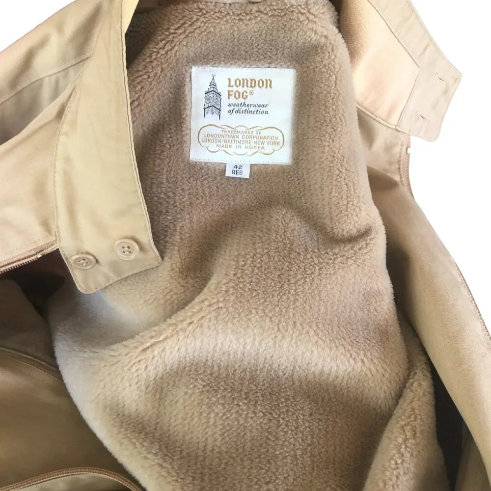 London Fog Beige Car Coat Men’s Medium Vintage Rain Jacket Plaid Lining